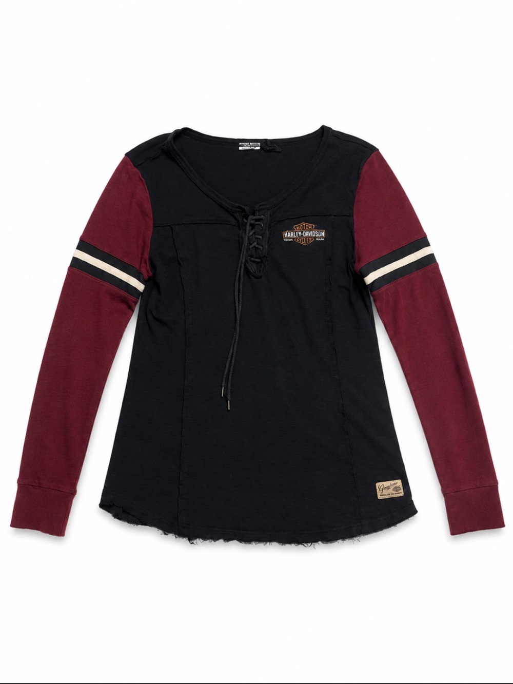 Harley-Davidson Women’s Lace Up Long Sleeve Biker Shirt Black Burgundy